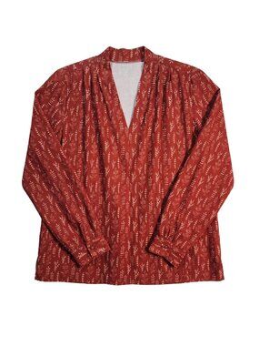 NWT | FAKEWEI Red Floral V-Neck Long Sleeve Boho Blouse Soft Stretch | XXL